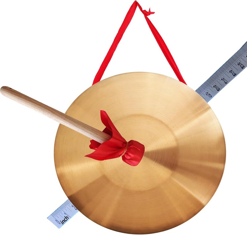 WSWECCL Diameter 16.5inch(42cm) Gong Instrument,Chinese Traditional copper alloy gong, Percussion Instrument with Wooden Mallet and Red Hanging Ribbon for Home,Office,Celebration,Party & Festivals - Image 1